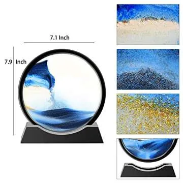 TKTM Liquid Motion Sandscape Round Moving Sand Art Sensory Toy Fidget Home Office Desktop Decoration (Blue, 7-in)