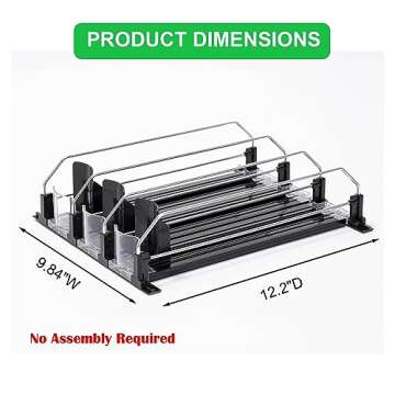 Rula Drink Organizer for Fridge, Self-Pushing Soda Can Dispenser for Mini Refrigerator, Width Adjustable Water Bottle Pusher Glide, Black, 3 Rows,12.2” D
