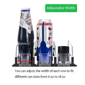 Rula Drink Organizer for Fridge, Self-Pushing Soda Can Dispenser for Mini Refrigerator, Width Adjustable Water Bottle Pusher Glide, Black, 3 Rows,12.2” D