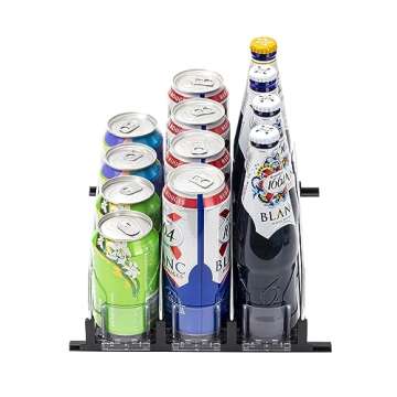 Rula Drink Organizer for Fridge, Self-Pushing Soda Can Dispenser for Mini Refrigerator, Width Adjustable Water Bottle Pusher Glide, Black, 3 Rows,12.2” D