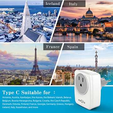 European Travel Plug Adapter, eeQiu International Travel Adapter with 4 USB Ports, American Outlets ...