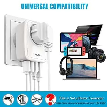 European Travel Plug Adapter, eeQiu International Travel Adapter with 4 USB Ports, American Outlets - 5 in 1 European Plug Adapter for US to Europe EU Country Like Germany, Spain, Italy, France.