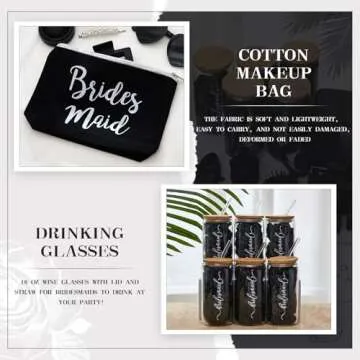 MotiMind 124 Pcs Bridesmaid Proposal Gifts Will You Be My Bridesmaid Gift Set of 6,16oz Glass Cup Jewelry Box Cosmetic Makeup Bag Invited Cards, Favors for Bridal Wedding Bachelorette Party (Black)