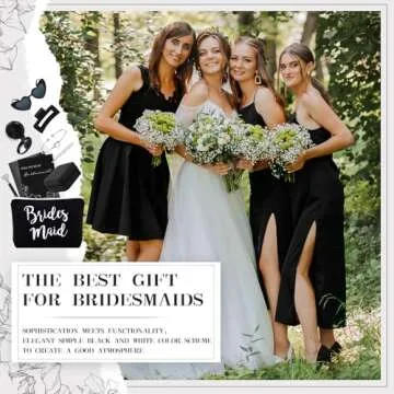 MotiMind 124 Pcs Bridesmaid Proposal Gifts Will You Be My Bridesmaid Gift Set of 6,16oz Glass Cup Jewelry Box Cosmetic Makeup Bag Invited Cards, Favors for Bridal Wedding Bachelorette Party (Black)