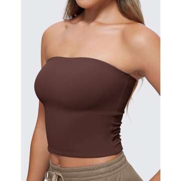 CRZ YOGA Butterluxe Double Lined Tube Tops for Women Basic Cropped Bandeau Strapless Casual Going Out Crop Shirts Taupe Small