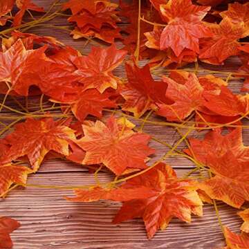 Noverlife 12 Pack 90Ft Artificial Maple Leaf Vine, Fake Foliage Autumn Leaves Garland Hanging Plant for Home Garden Hotel Wedding Party, Fall Leaves Vines for Thanksgiving Holloween Festivals Decor