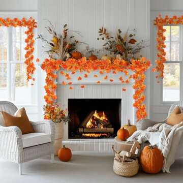 Noverlife 12 Pack 90Ft Artificial Maple Leaf Vine, Fake Foliage Autumn Leaves Garland Hanging Plant for Home Garden Hotel Wedding Party, Fall Leaves Vines for Thanksgiving Holloween Festivals Decor