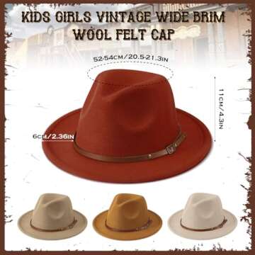 Unittype Floppy Hats for Kids Classic Wide Brim Hat Children Felt Panama Hat with Adjustable Belt Bu...