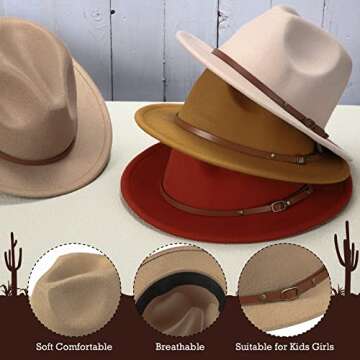 Unittype Floppy Hats for Kids Classic Wide Brim Hat Children Felt Panama Hat with Adjustable Belt Buckle Jazz Dress Hat(21 Inch,Elegant Color)