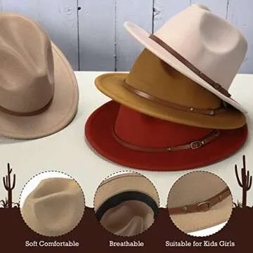 Unittype Floppy Hats for Kids Classic Wide Brim Hat Children Felt Panama Hat with Adjustable Belt Buckle Jazz Dress Hat(21 Inch,Elegant Color)