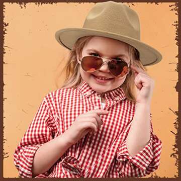 Unittype Floppy Hats for Kids Classic Wide Brim Hat Children Felt Panama Hat with Adjustable Belt Buckle Jazz Dress Hat(21 Inch,Elegant Color)