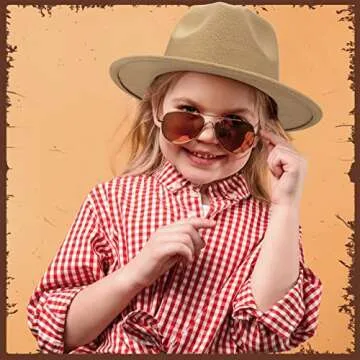 Unittype Floppy Hats for Kids Classic Wide Brim Hat Children Felt Panama Hat with Adjustable Belt Buckle Jazz Dress Hat(21 Inch,Elegant Color)