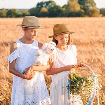 Unittype Floppy Hats for Kids Classic Wide Brim Hat Children Felt Panama Hat with Adjustable Belt Buckle Jazz Dress Hat(21 Inch,Elegant Color)