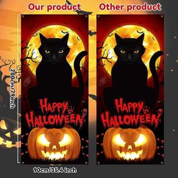 gisgfim Halloween Party Black Cat Door Cover - Trick or Treat Decorations 79x35 Inch