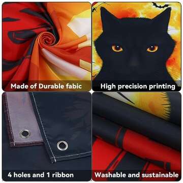 gisgfim Halloween Party Black Cat Door Cover for Spooky Fun