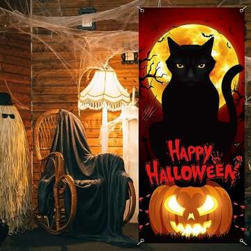 gisgfim Halloween Party Black Cat Door Cover for Spooky Fun