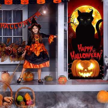 gisgfim Halloween Party Black Cat Door Cover for Spooky Fun