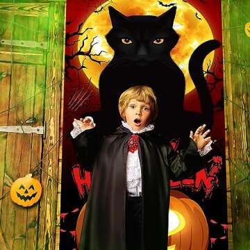 gisgfim Halloween Party Black Cat Door Cover for Spooky Fun