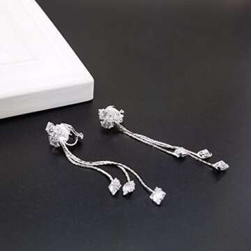 YOQUCOL Women Cubic Zirconia Crystal Long Drop Dangle Clip On Earrings For Not Pierced Women