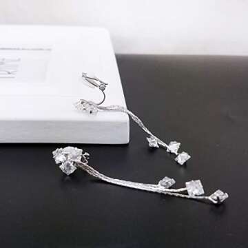 YOQUCOL Women Cubic Zirconia Crystal Long Drop Dangle Clip On Earrings For Not Pierced Women