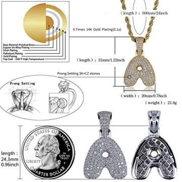HECHUANG Bubble Letter Necklace Gold Silver Initial Necklaces 14K Gold Plated Personalized Custom Name Diamond Letter Chain Necklace for Men(Gold R)