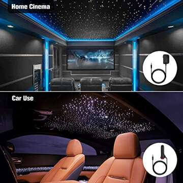 CHINLY 16W 300pcs 0.03in 9.8ft Car Use Bluetooth RGBW LED Fiber Optic APP&Remote Music Mode Starlight Headliner Light Kit+Adapter+Cigarette Lighter