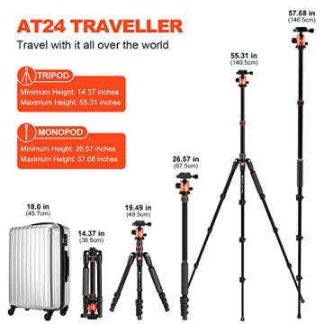 GEEKOTO 58” Magnetic Tripod, Compact Aluminum Alloy Lightweight Magnetic Camera Tripod with 360 Degree Panorama Ball Head, Professional Camera Tripod for Travelling, Learning and Working