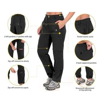 Little Donkey Andy Women's Stretch Convertible Pants, Zip Off Quick Dry Hiking Pants Black Size XS