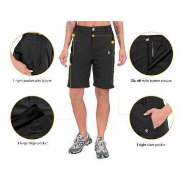 Little Donkey Andy Women's Stretch Convertible Pants, Zip Off Quick Dry Hiking Pants Black Size XS