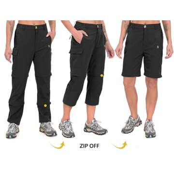 Little Donkey Andy Women's Stretch Convertible Pants, Zip Off Quick Dry Hiking Pants Black Size XS