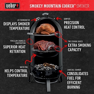 Weber 18-Inch Smokey Mountain Cooker Black Charcoal Smoker
