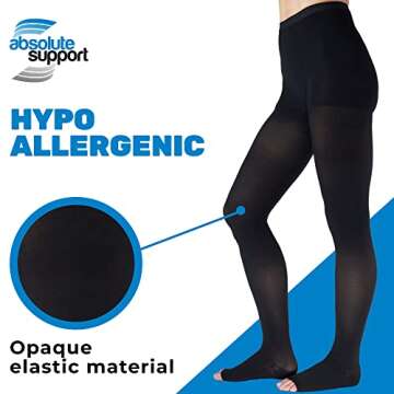 ABSOLUTE SUPPORT Opaque Compression Tights for Women 20-30mmHg - Graduated Support Compression Stockings with Open Toe for Lymphedema, Diabetic, Swelling, Arthritis - Black, X-Large - A214BL4