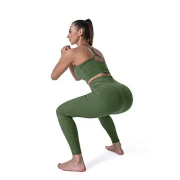Sunzel Workout Leggings for Women, Squat Proof High Waisted Yoga Pants 4 Way Stretch, Buttery Soft 7/8 Leggings with Pockets Olive Green Small