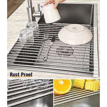 Tomorotec 17.7" x 15.5" Roll Up Dish Drying Rack Over Sink Drying Rack Sink Cover Kitchen Sink Acces...