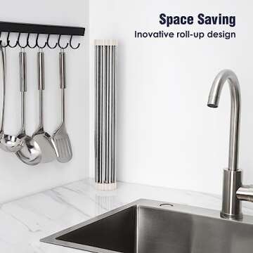 Tomorotec 17.7" x 15.5" Roll Up Dish Drying Rack Over Sink Drying Rack Sink Cover Kitchen Sink Accessories Gadget Multipurpose Organizer Foldable Stainless Steel Drainer