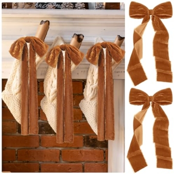 Daifunli 8 Pcs Christmas Velvet Ribbon Bows - Large Vintage Raw Edge Holiday Decorations