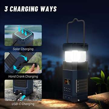 Libovgogo DF-585 Emergency LED Camping Lantern,IPX5 Waterproof Stereo Bluetooth Speaker,Hand Crank N...