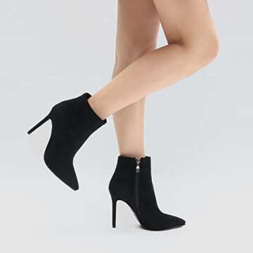 HECATER Ankle Boots for Women Stiletto High Heel Pointed Toe Boots with Zipper 10cm Black-S US 8