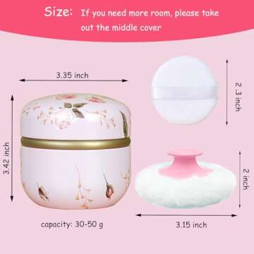 Qopoto Body Powder Puff and Container for Dusting Powder, Women Powder Puff and Powder Case for Bath and Travel (Romantic Flowers)