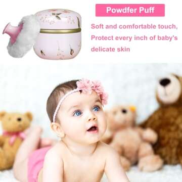 Qopoto Body Powder Puff and Container for Dusting Powder, Women Powder Puff and Powder Case for Bath and Travel (Romantic Flowers)