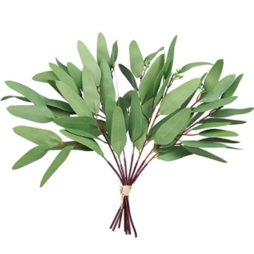 GREENTIME 8 Pack Faux Eucalyptus Stems with Seeds 13 Inches Artificial Seeded Leaves Branches Greene...