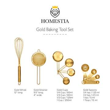 Homestia 10PCS Gold Measuring Spoons and Cups Set, Stainless Steel, Kitchen essentials for Cooking a...