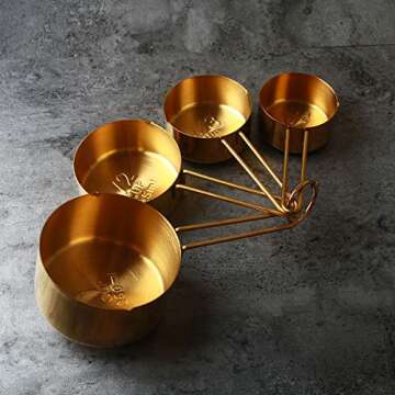 Homestia 10PCS Gold Measuring Spoons and Cups Set, Stainless Steel, Kitchen essentials for Cooking and Baking, Measurements for Dry & Liquid Ingredients