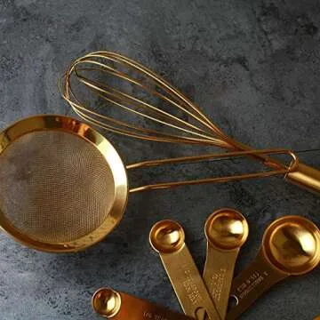 Homestia 10PCS Gold Measuring Spoons and Cups Set, Stainless Steel, Kitchen essentials for Cooking and Baking, Measurements for Dry & Liquid Ingredients