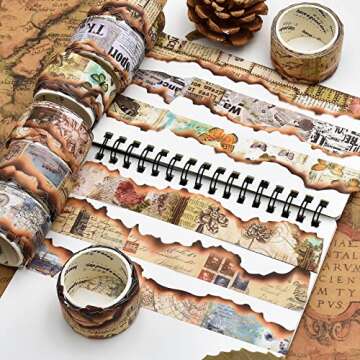 8 Roll Vintage Old Burned Washi Tape Antique Looking Scrapbook Masking Tape Decorative Butterfly Pla...