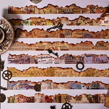 8 Roll Vintage Old Burned Washi Tape Antique Looking Scrapbook Masking Tape Decorative Butterfly Plant Manuscript Nautical Music Score for DIY Diary Planner Bullet Junk Journal Art Craft Supplies