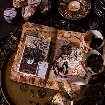 8 Roll Vintage Old Burned Washi Tape Antique Looking Scrapbook Masking Tape Decorative Butterfly Plant Manuscript Nautical Music Score for DIY Diary Planner Bullet Junk Journal Art Craft Supplies