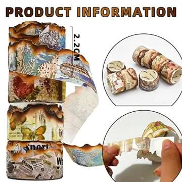 8 Roll Vintage Old Burned Washi Tape Antique Looking Scrapbook Masking Tape Decorative Butterfly Plant Manuscript Nautical Music Score for DIY Diary Planner Bullet Junk Journal Art Craft Supplies