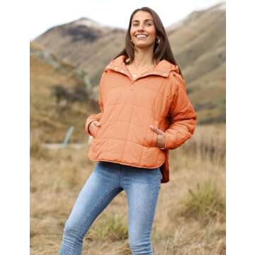 QIBABU Womens Oversized Hooded Puffer Jacket Lightweight Pullover Hoodies Quilted Dolman Long Sleeve Warm Winter Coat(1873-LightBrown-M-QB)