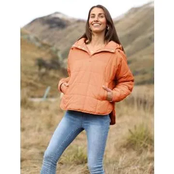 QIBABU Womens Oversized Hooded Puffer Jacket Lightweight Pullover Hoodies Quilted Dolman Long Sleeve Warm Winter Coat(1873-LightBrown-M-QB)